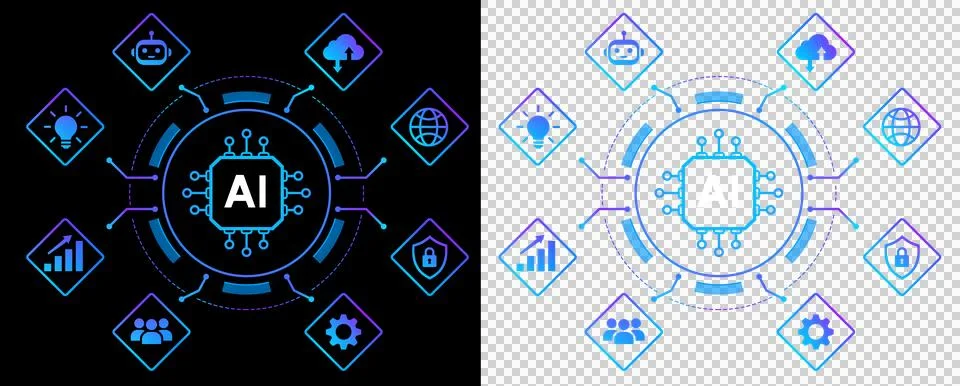 Artificial Intelligence Technology Network with AI Chip Stock Illustration