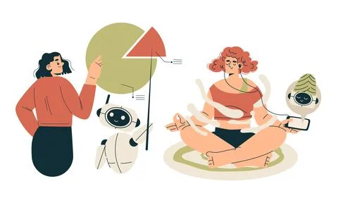 Artificial Intelligence Technology with People Character Interacting with Smart Stock Illustration