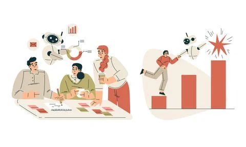 Artificial Intelligence Technology with People Character Interacting with Smart Stockillustratie