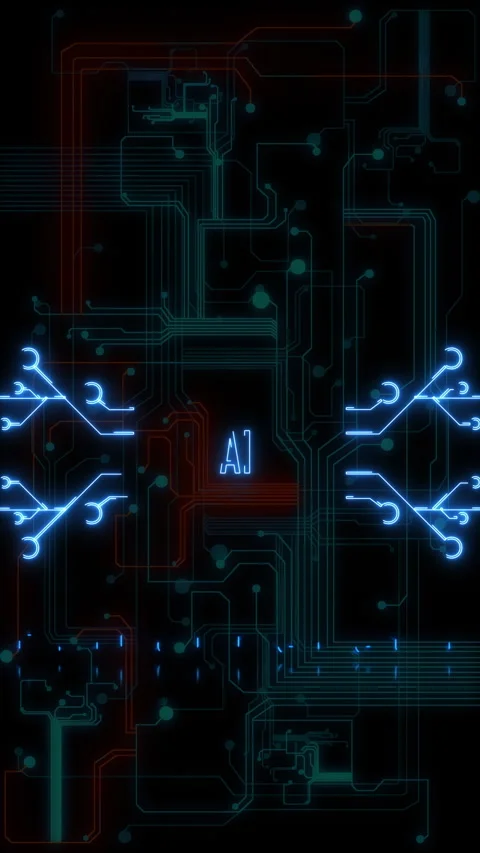 Artificial intelligence technology pulsing through circuit board Stock Footage 333409536