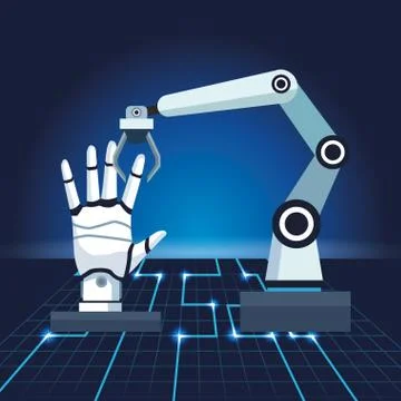 Artificial intelligence technology robotic arm with android hand 스톡 일러스트