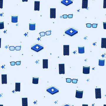 Artificial intelligence technology seamless pattern with server racks, Stock Illustration