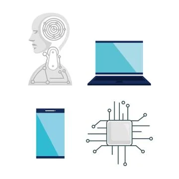 Artificial intelligence technology set icons Stock Illustration