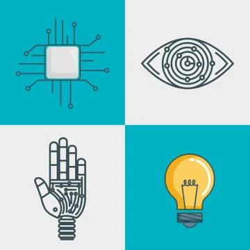 Artificial intelligence technology set icons Illustrazione stock
