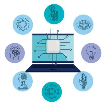 Artificial intelligence technology set icons Stock Illustration