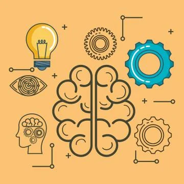 Artificial intelligence technology set icons Illustrazione stock