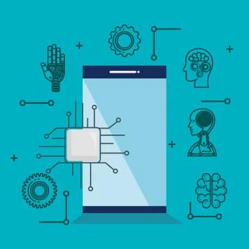 Artificial intelligence technology set icons Stock Illustration