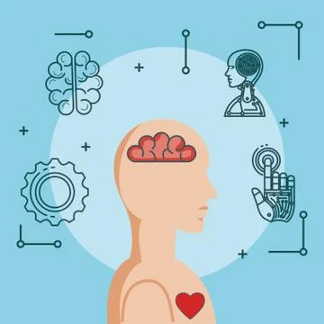 Artificial intelligence technology set icons Stock Illustration