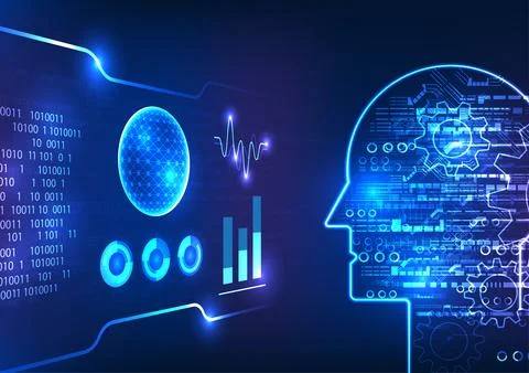 Artificial intelligence technology. technology screen reveals an eager robo.. Stockillustratie