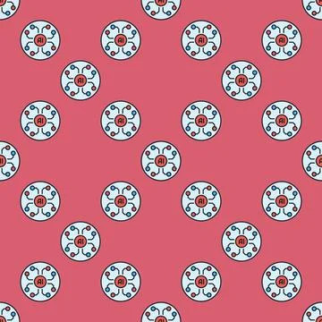 Artificial Intelligence technology vector AI colored round seamless pattern 스톡 일러스트