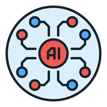 Artificial Intelligence technology vector AI colored round icon or design e.. Stock Illustration