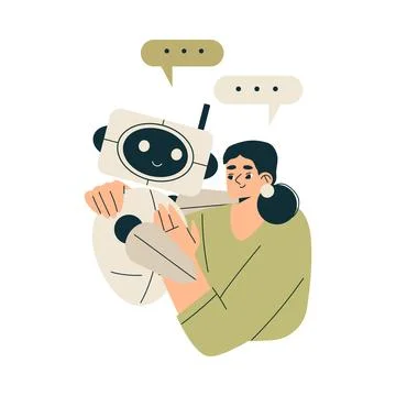 Artificial Intelligence Technology with Woman Character Have Chat with Bot 스톡 일러스트