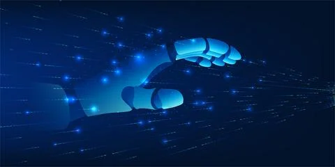 Artificial intelligence technology,robotic hand extending through the data .. Stock Illustration