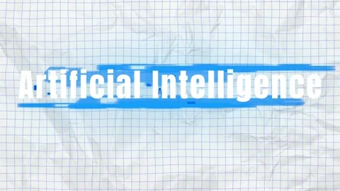 Artificial intelligence text animation over crumpled grid paper background with Stock Footage 343805309