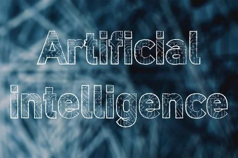 Artificial Intelligence text with digital microchip circuit pattern, machin.. Illustrazione stock