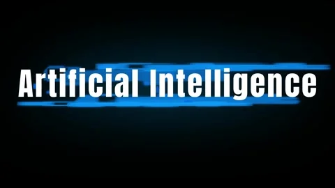 Artificial intelligence text display with dynamic blue glitch effects on a Stock Footage 340610522