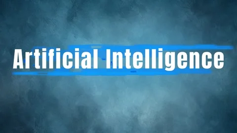 Artificial intelligence text graphic with glowing blue brush strokes on Stock Footage 343805331
