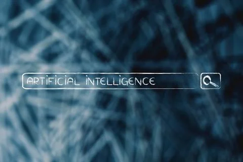 Artificial intelligence text inside search engine query bar Stock Photos