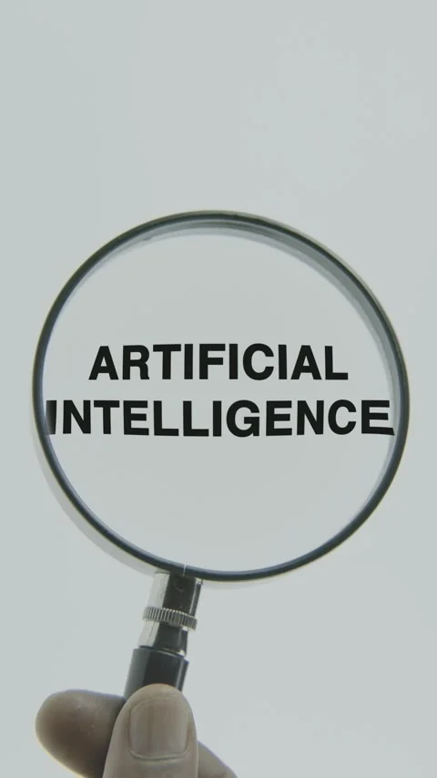 Artificial Intelligence text or word highlighted by a magnifying glass Stock Footage 303408193