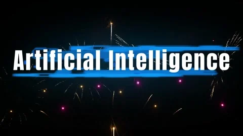 Artificial intelligence text over fireworks 库存影片 340748857