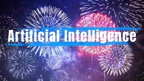 Artificial intelligence text over fireworks display with red against dark night 動画素材 343805311