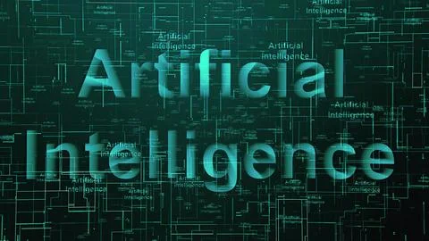 Artificial intelligence text technology background cyan color Stock Illustration