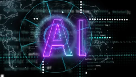 Artificial intelligence text title shortcut icon with glowing neon striped Stock Footage 247689281