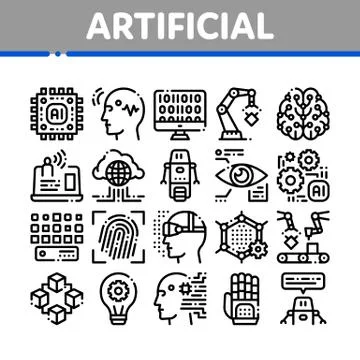 Artificial Intelligence Thin Icons Set Stock Illustration