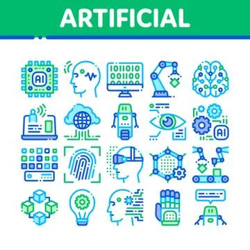 Artificial Intelligence Thin Icons Set Illustrazione stock