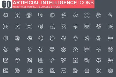 Artificial intelligence thin line icon set. Stock Illustration