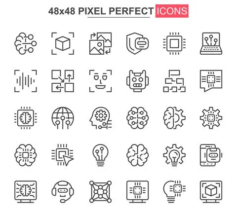 Artificial intelligence thin line icon set. Stock Illustration
