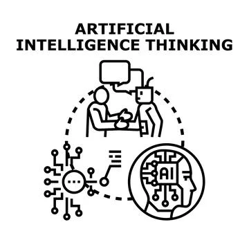 Artificial intelligence thinking process concept illustration Stock Illustration