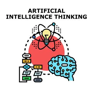 Artificial intelligence thinking process in digital brain Stock Illustration