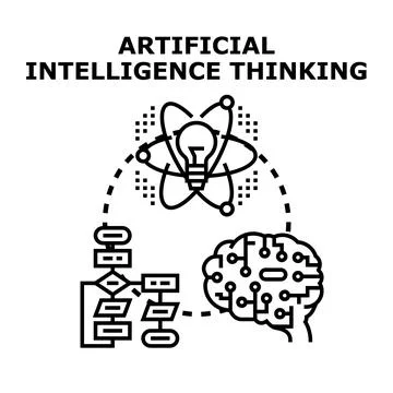 Artificial intelligence thinking process in digital brain Illustrazione stock