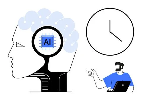 Artificial intelligence, time management, innovation, technology development, 스톡 일러스트