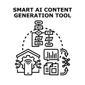 Artificial intelligence tool creating digital content for marketing campaigns Stock Illustration