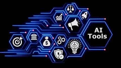 Artificial intelligence tools concept with digital business icons. Stock Illustration