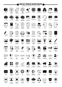 Artificial Intelligence Tools Icon Set Collection with Modern Flat Design Stock Illustration