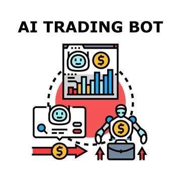 Artificial intelligence trading bot system optimizing financial market Stock Illustration