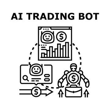Artificial intelligence trading bot system optimizing financial market Stock Illustration