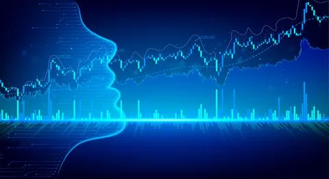 Artificial intelligence trading stock or forex by snalyzing all indicators Illustrazione stock