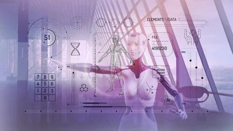 Artificial intelligence is trained by working with virtual panel data. Stock Illustration