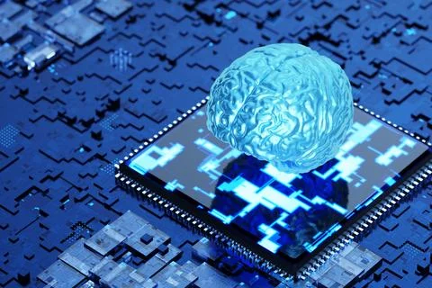 Artificial intelligence training. Neuro processor. Neuro interface. Artific.. Stock Illustration