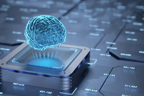 Artificial intelligence training. Neurochip. Neuro interface. Artificial br.. Stock Illustration