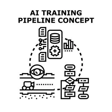 Artificial intelligence training pipeline processing data concept Stock Illustration