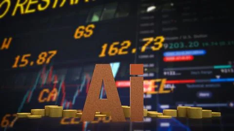 Artificial Intelligence Transforming Global Financial Markets 3d render.. Stock Illustration