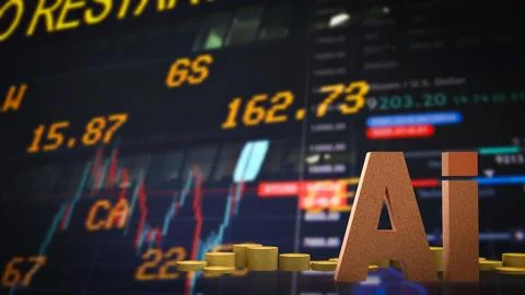 Artificial Intelligence Transforming Global Financial Markets 3d render.. Stock Illustration
