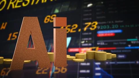 Artificial Intelligence Transforming Global Financial Markets 3d render.. Stock Illustration