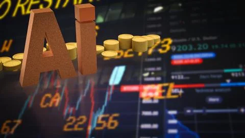 Artificial Intelligence Transforming Global Financial Markets 3d render.. Stock Illustration