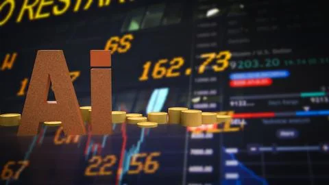 Artificial Intelligence Transforming Global Financial Markets 3d render.. Stock Illustration